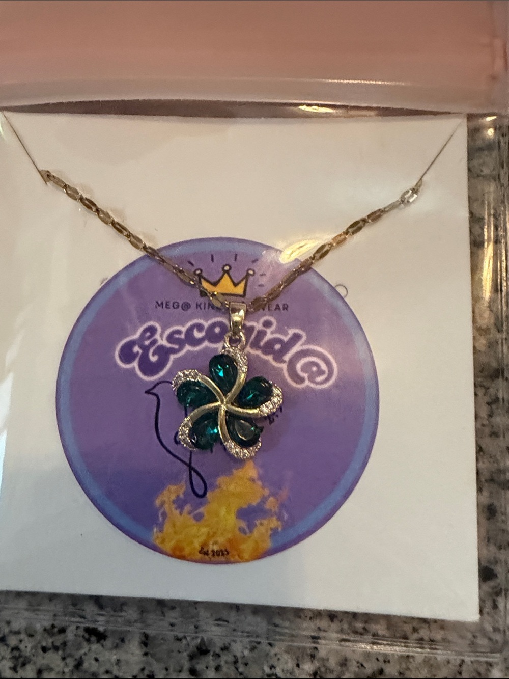 Green Crystal Flower Pendant Necklace
